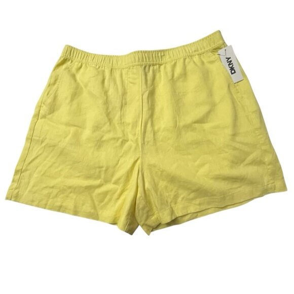 NWT DKNY Linen Blend High Rise Easy Shorts Yellow XL - Picture 1 of 8